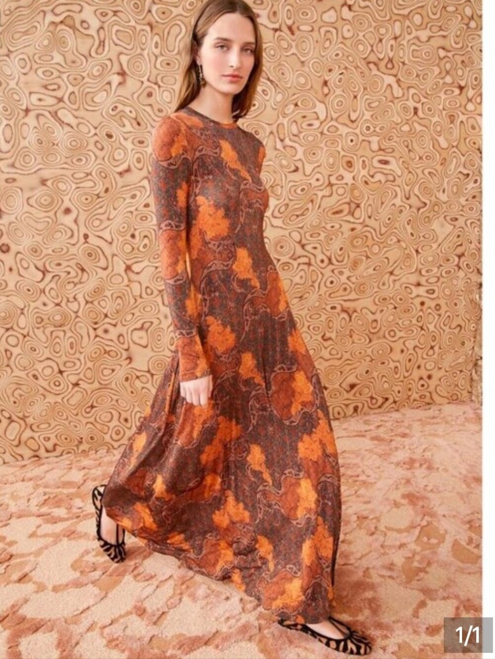 Ulla Johnson Long Sleeve Amari Paisley Maxi Dress in Amber